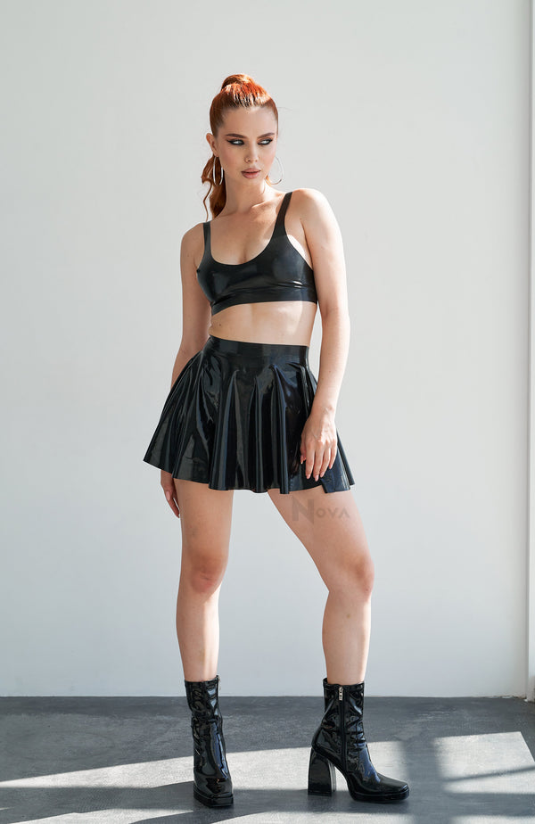 Black Latex Skirt – High-Waisted Shiny Rubber Skirt Fetish Wear for Women
