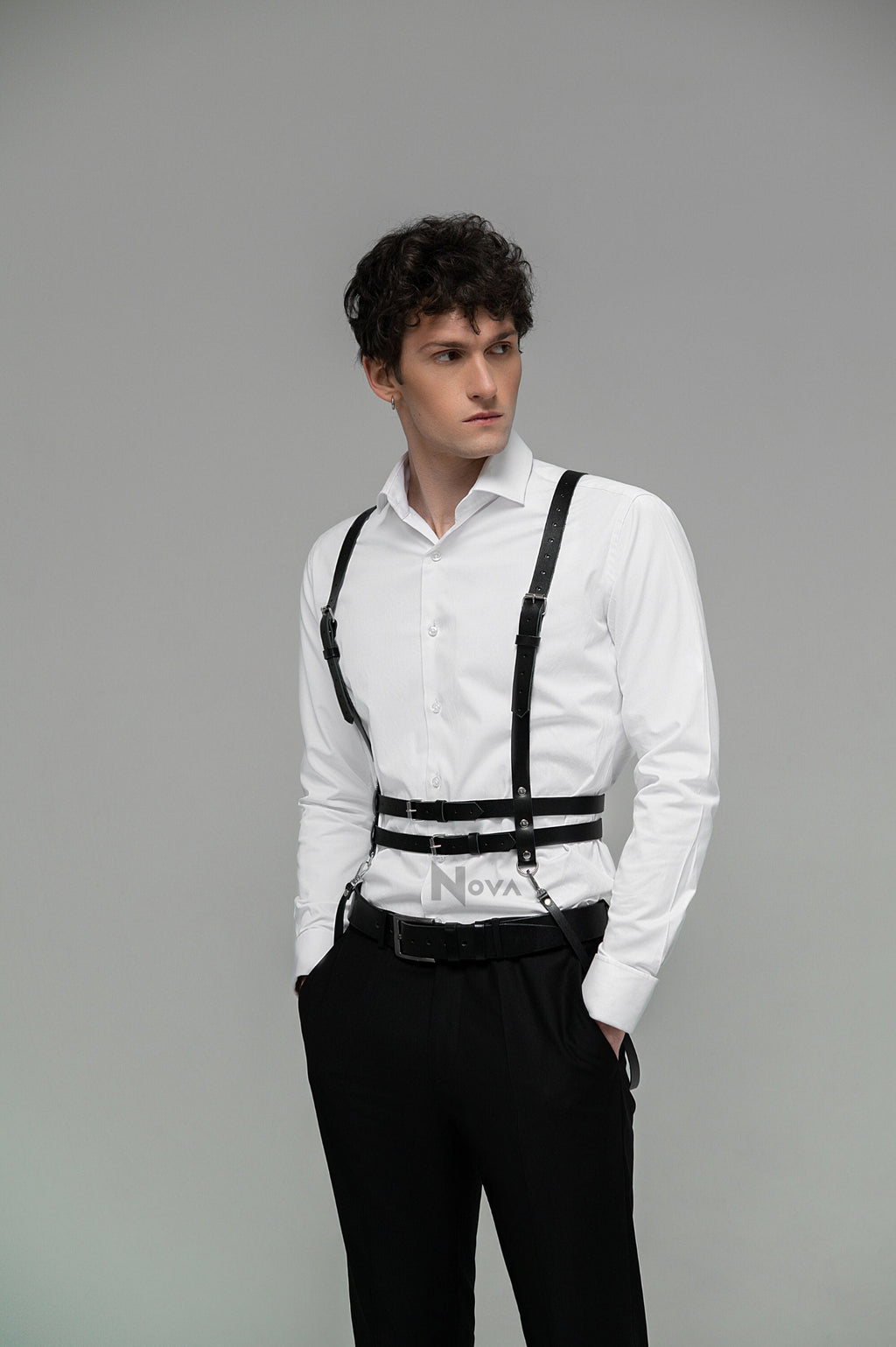 Gift for Boyfriend Black Leather Shoulder Harness for Men Male Eco Vegan Chest Top BDSM Rave Kinky GayWaist Wrap Belt for Husband for Him