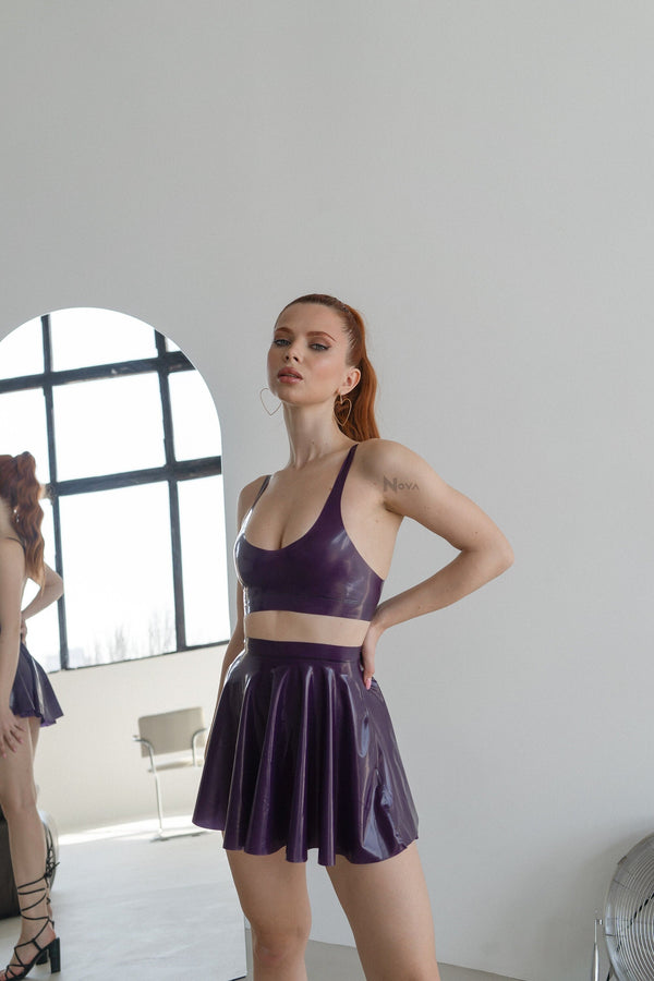 Purple Latex Set – Crop Top & Skirt – Fetish Female Rubber Outfit Costume