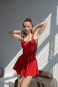 Latex Dress Red Female Rubber Suit Bodysuit Catsuit Costume Skirt Clothing