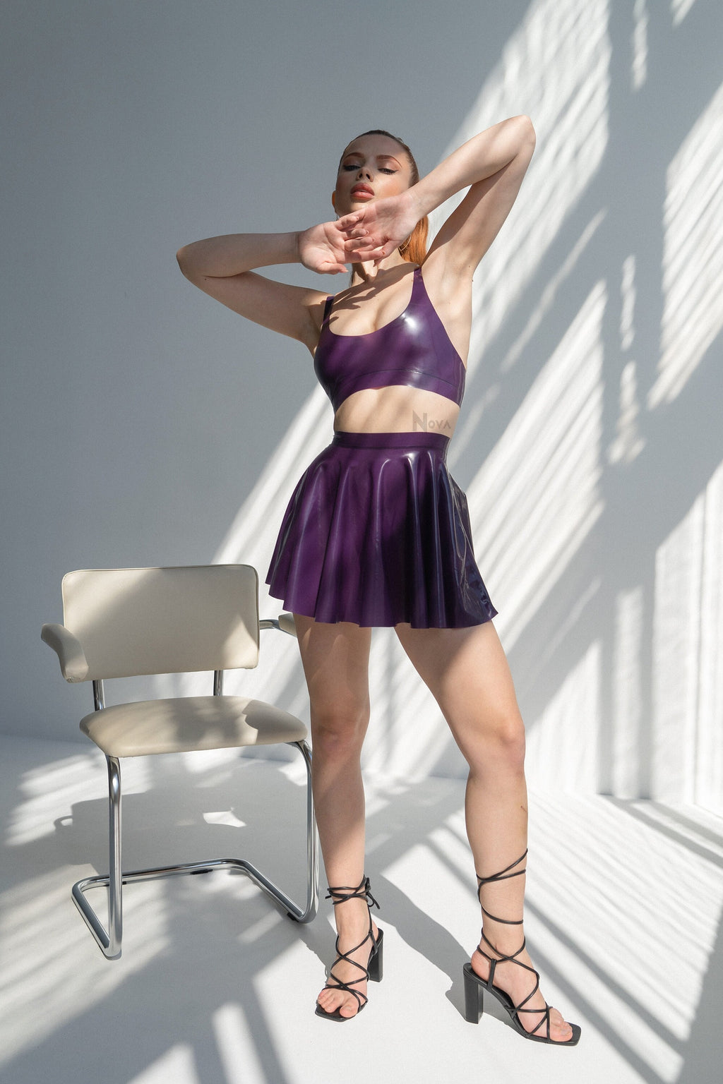Purple Latex Crop Top – Shiny Fetish Rubber Bustier for Women