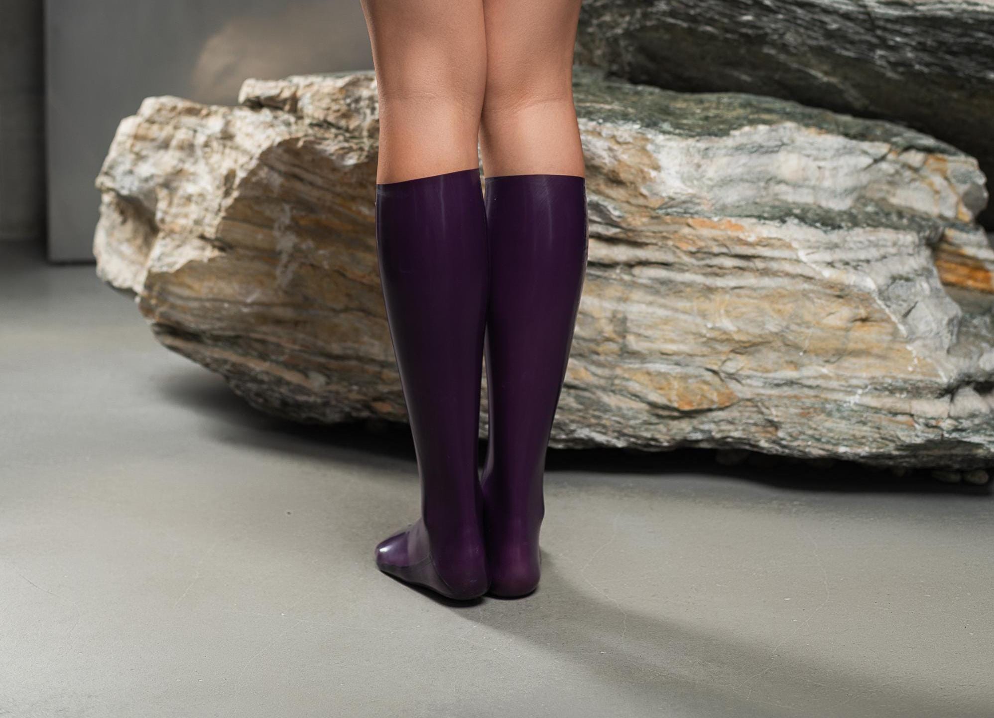 Women's purple latex socks / stockings / tights to the knees