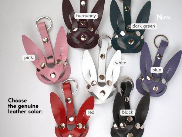 Gift for Boyfriend Leather Keychain Male Rabbit Bunny Ears Animal Mask Accessory BDSM Fetish Dominatrix Harness Trinket for Man Husband