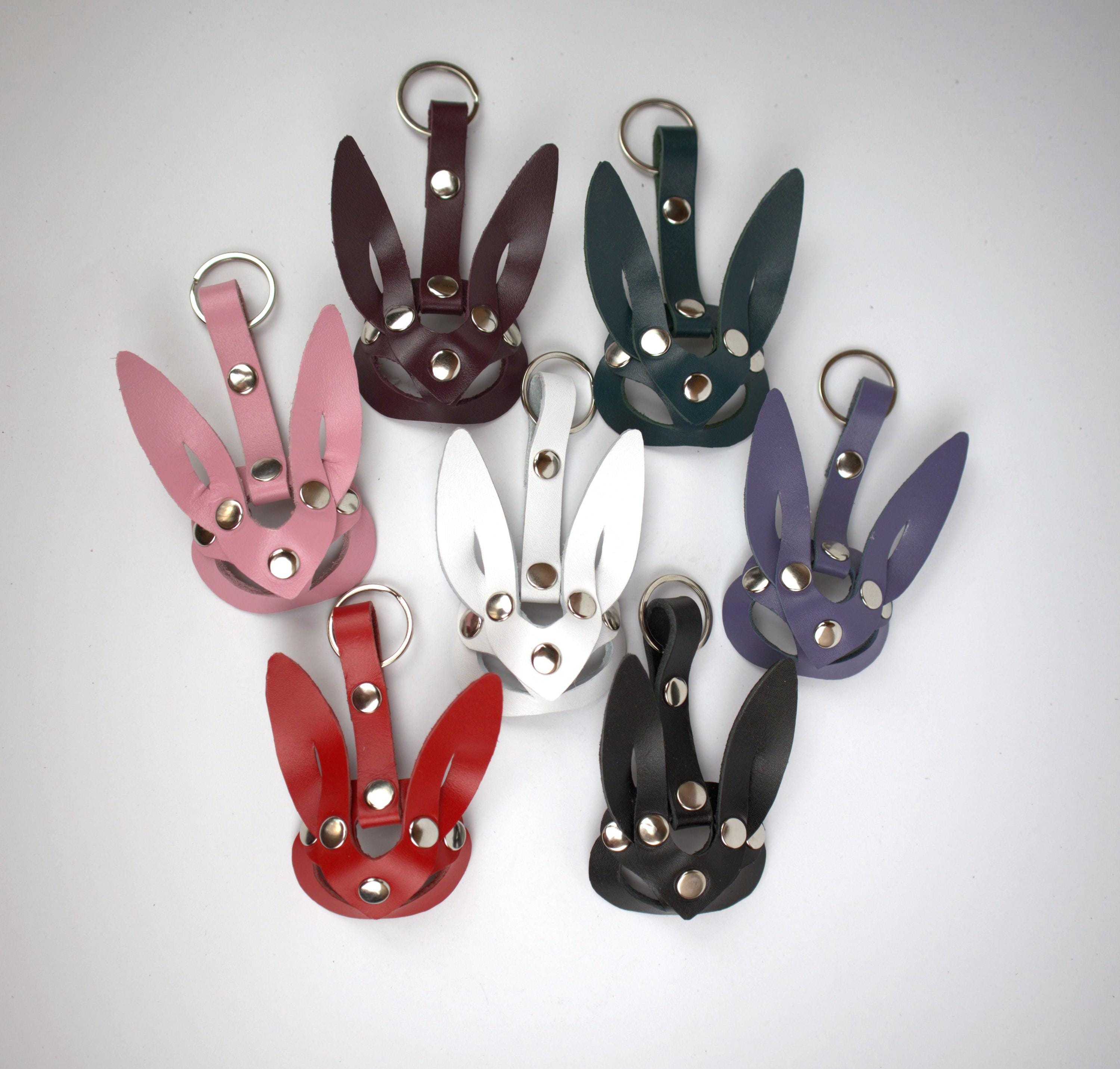 Gift for Boyfriend Leather Keychain Male Rabbit Bunny Ears Animal Mask Accessory BDSM Fetish Dominatrix Harness Trinket for Man Husband