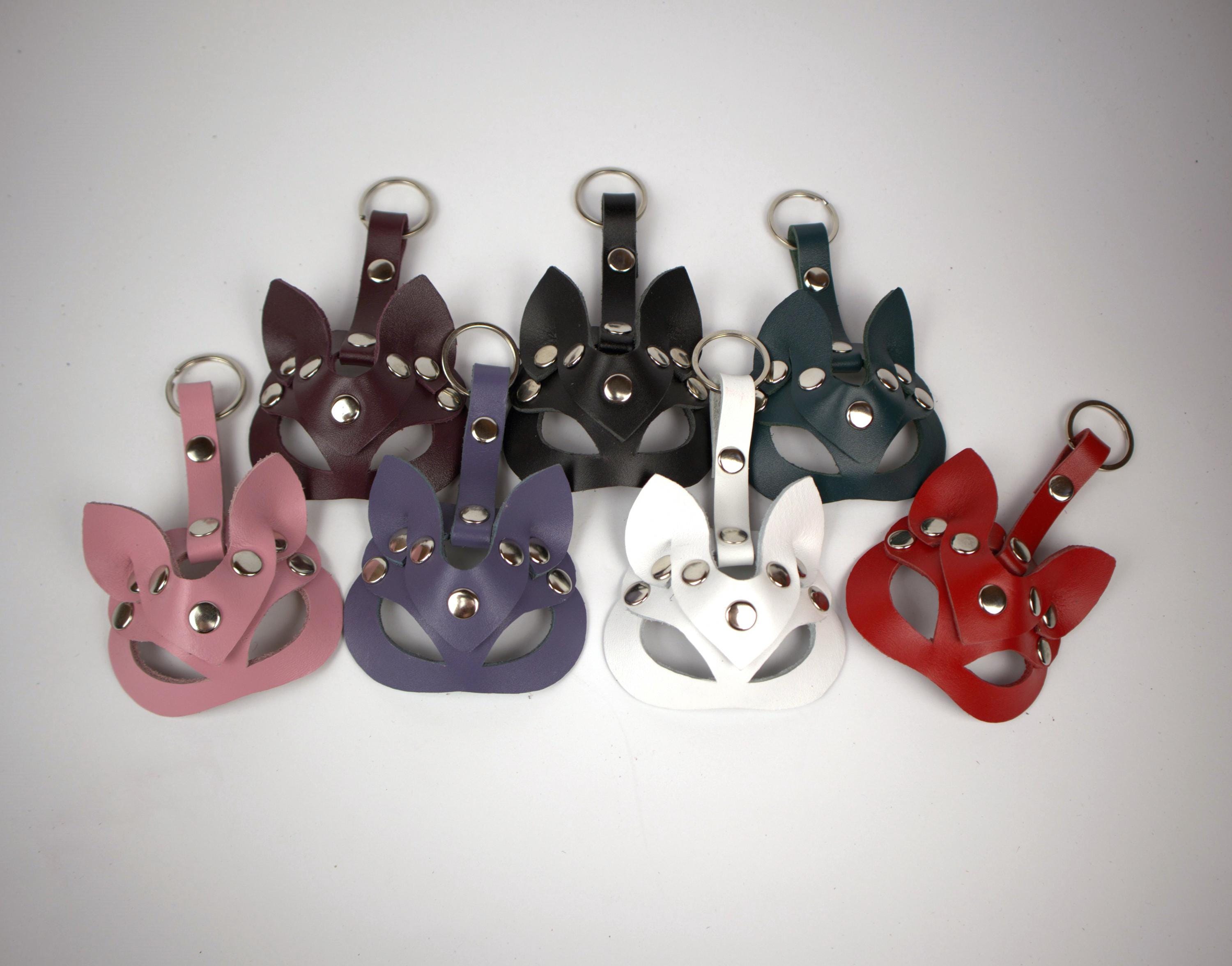 Gift for Boyfriend Cat Keychain Leather Kitty Catwoman Animal Mini Mask Male Accessory BDSM Fetish Harness Trinket for Husband Gay