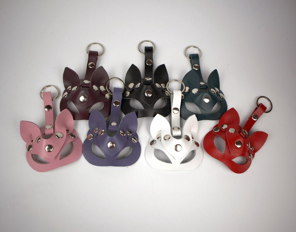 Gift for Boyfriend Cat Keychain Leather Kitty Catwoman Animal Mini Mask Male Accessory BDSM Fetish Harness Trinket for Husband Gay