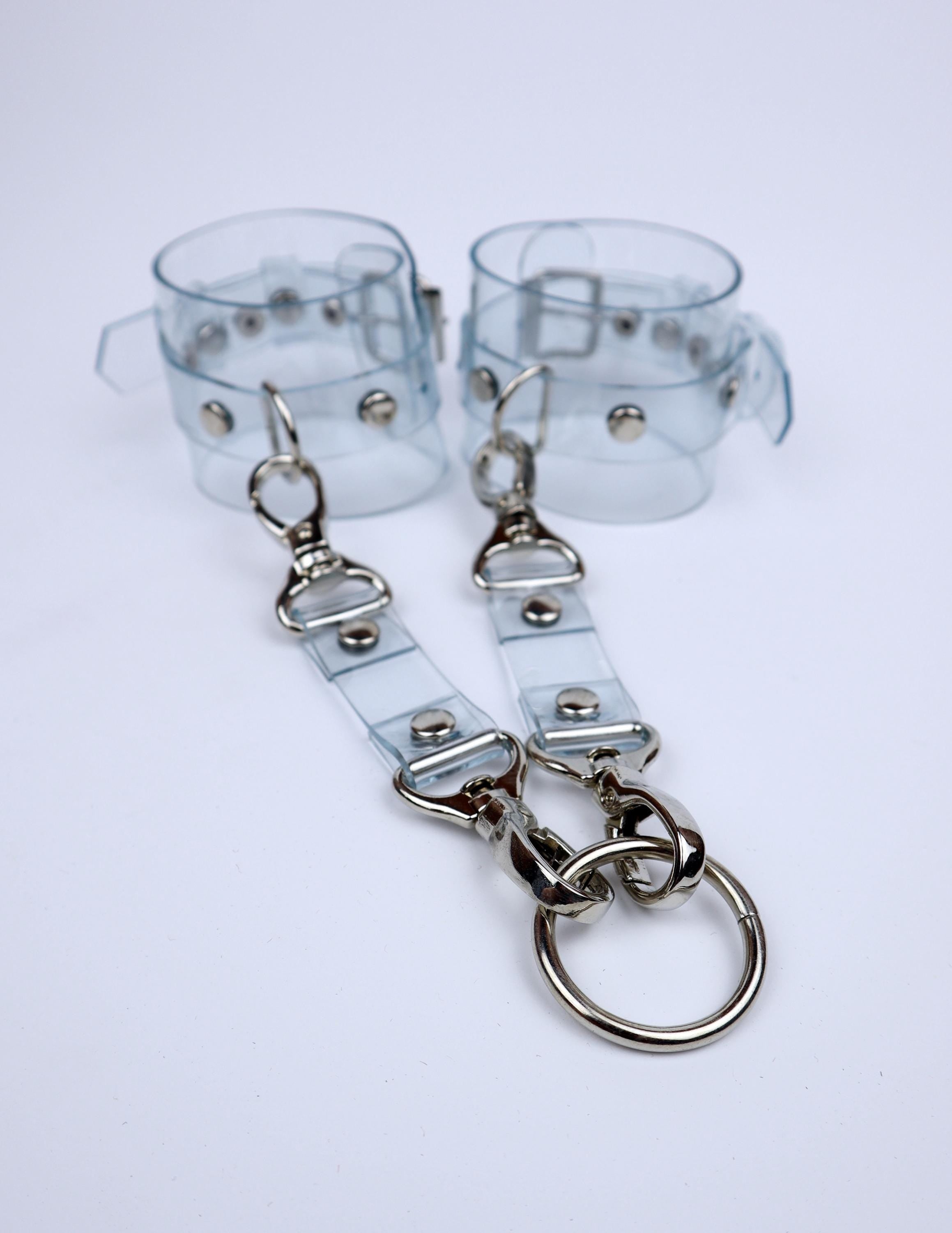 Silicone Cuffs Transparent BDSM Restraints Dominatrix Fetish Handcuffs Clear Wrist Arm Cuff Wide Bracelets Suspenders Submission