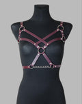 Gift for Girlfriend Burgundy Open Bra Chain Harness Leather Chest Top Bustier Bondage Top BDSM Cage Women Body Fetish for Wife