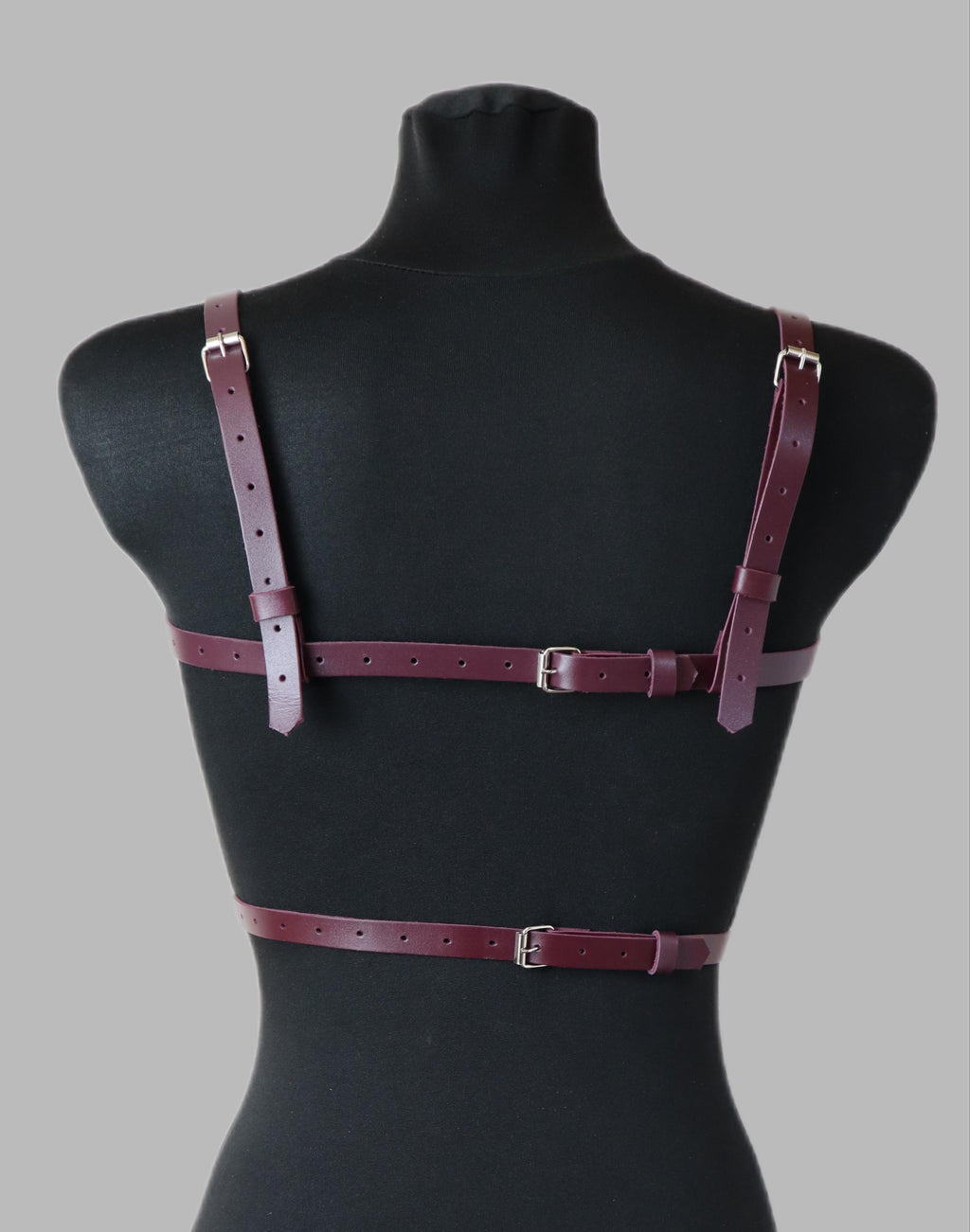 Gift for Girlfriend Burgundy Open Bra Chain Harness Leather Chest Top Bustier Bondage Top BDSM Cage Women Body Fetish for Wife