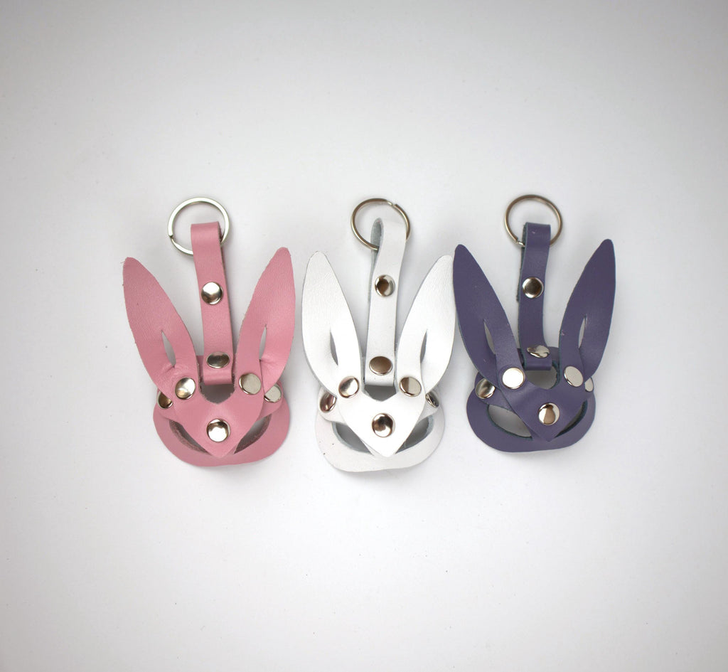 Gift for Girlfriend Leather Keychain Rabbit Bunny Ears Animal Mask Accessory BDSM Fetish Dominatrix Harness Trinket for Boyfriend
