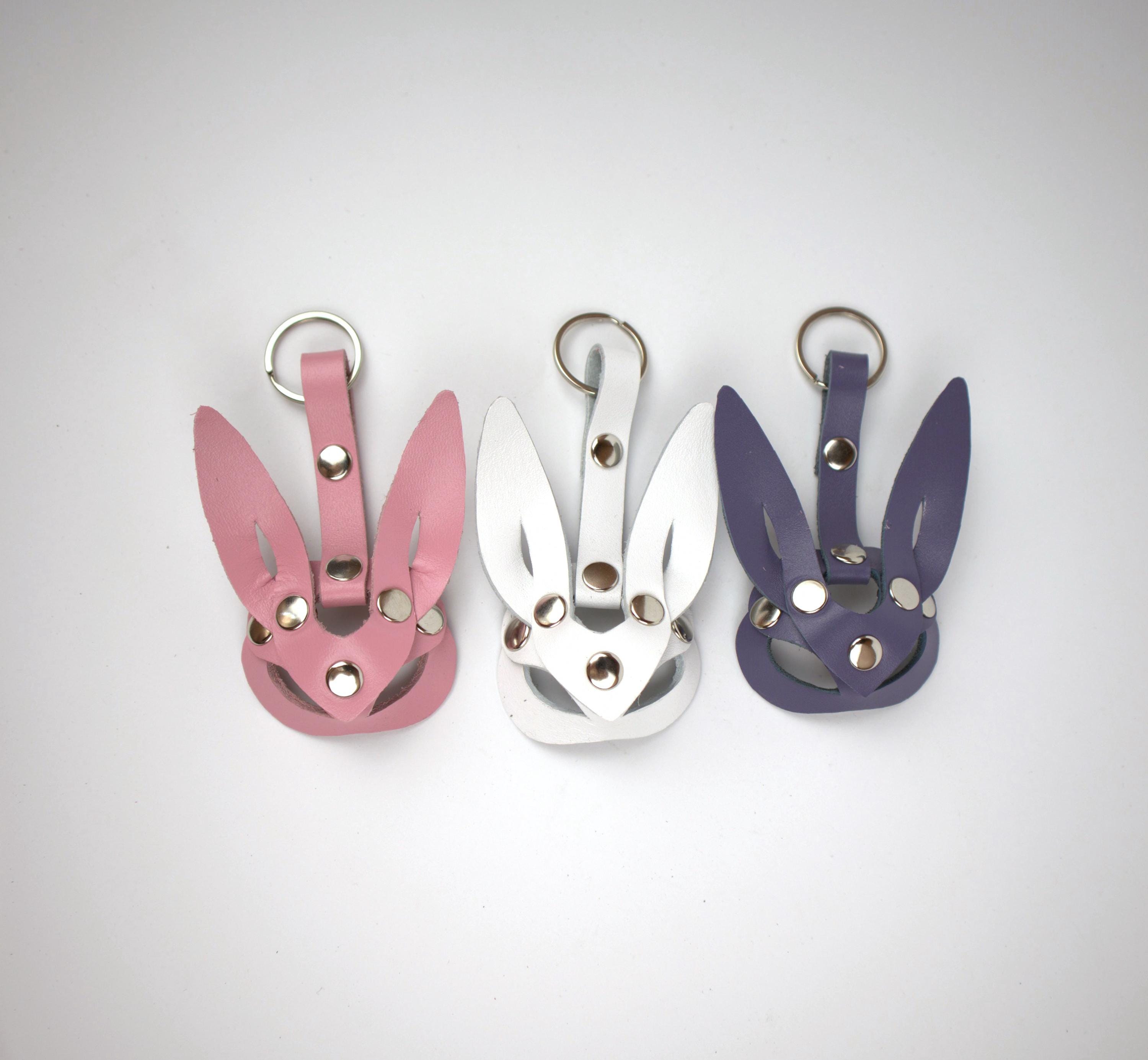 Gift for Boyfriend Leather Keychain Male Rabbit Bunny Ears Animal Mask Accessory BDSM Fetish Dominatrix Harness Trinket for Man Husband