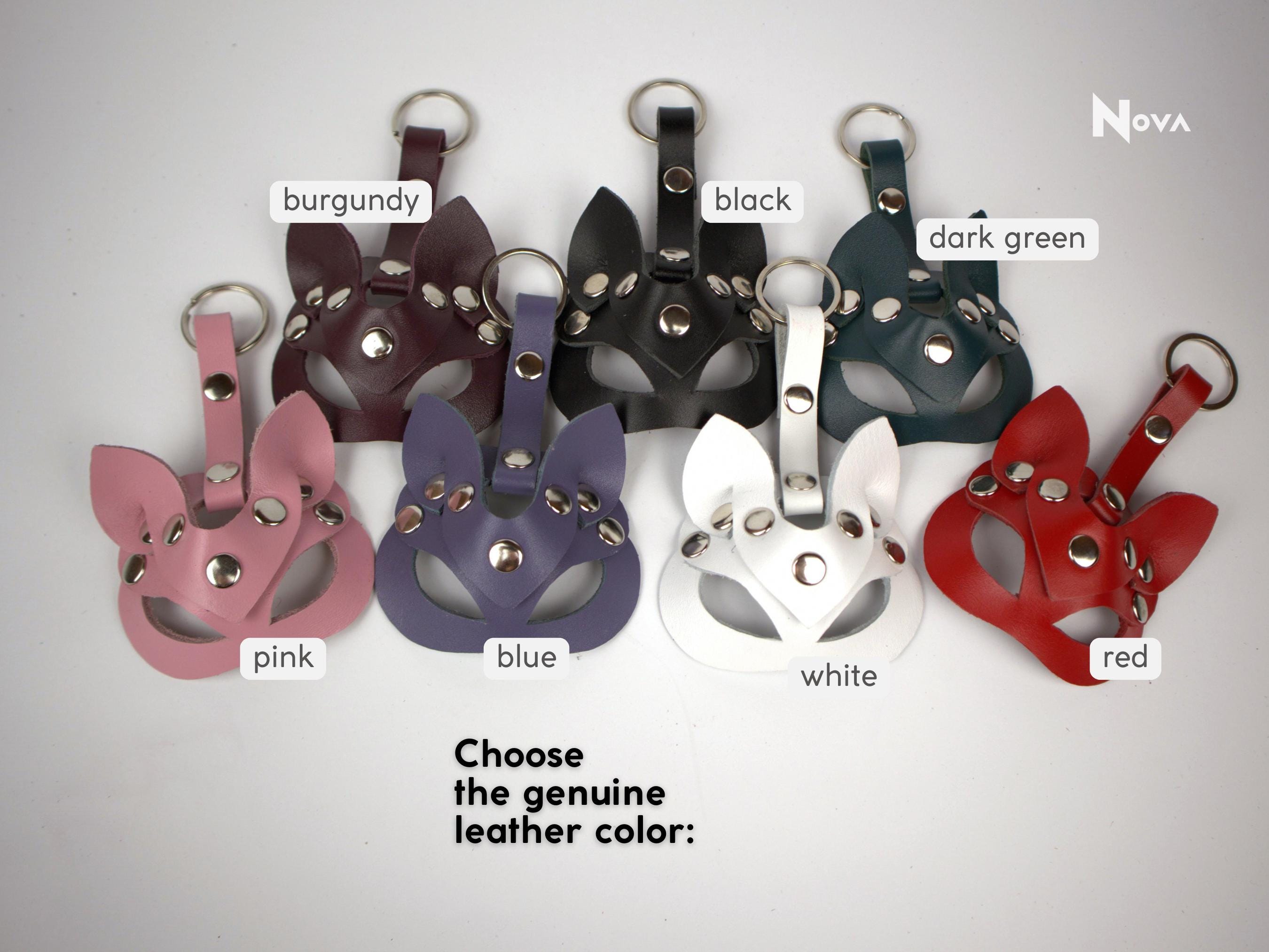 Gift for Boyfriend Cat Keychain Leather Kitty Catwoman Animal Mini Mask Male Accessory BDSM Fetish Harness Trinket for Husband Gay