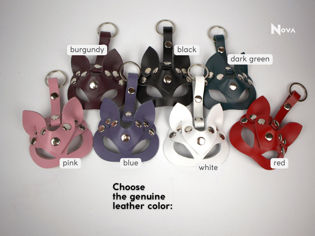 Gift for Boyfriend Cat Keychain Leather Kitty Catwoman Animal Mini Mask Male Accessory BDSM Fetish Harness Trinket for Husband Gay