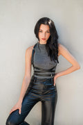 Gift for Her Triple Leather Chest Harness Belt Vegan Top Body Black Waist Wrap Casual Accessory Outfit for Woman Girlfriend Wife Bestie