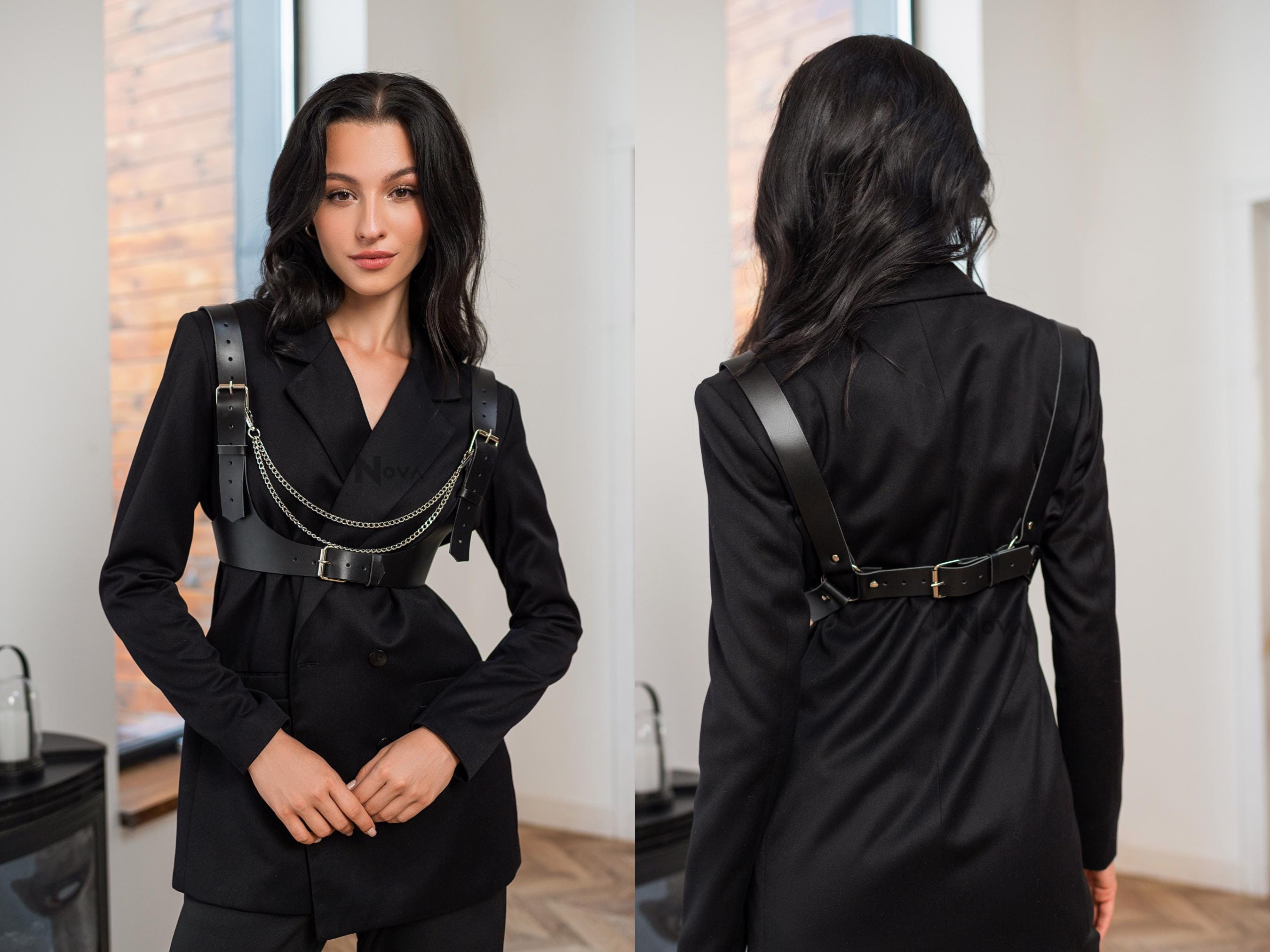 Everyday Chain Leather Belt Harness Shoulder Waist Harness Top Body Belt Fashion Outfit Casual Accessory for Woman
