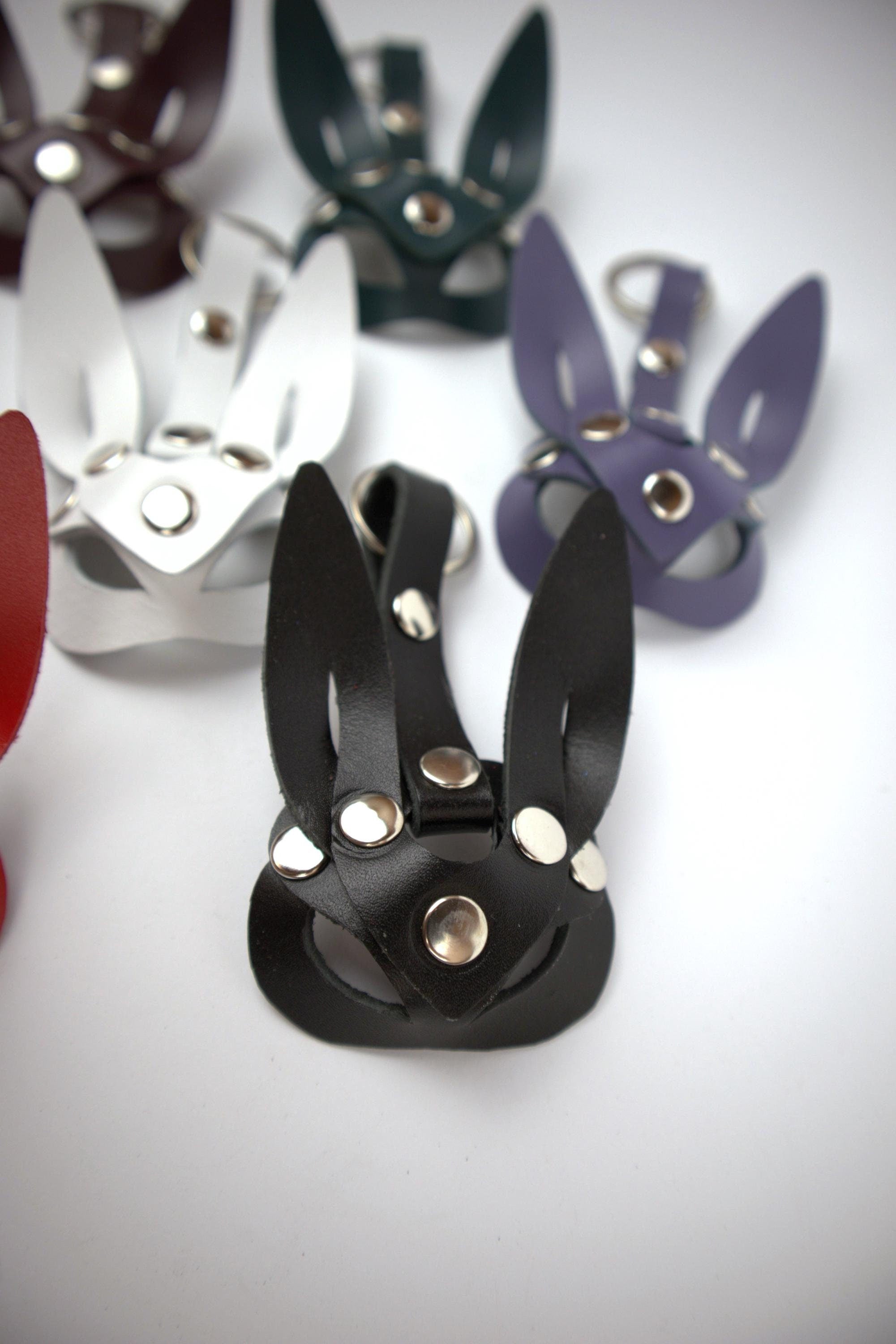 Gift for Boyfriend Leather Keychain Male Rabbit Bunny Ears Animal Mask Accessory BDSM Fetish Dominatrix Harness Trinket for Man Husband