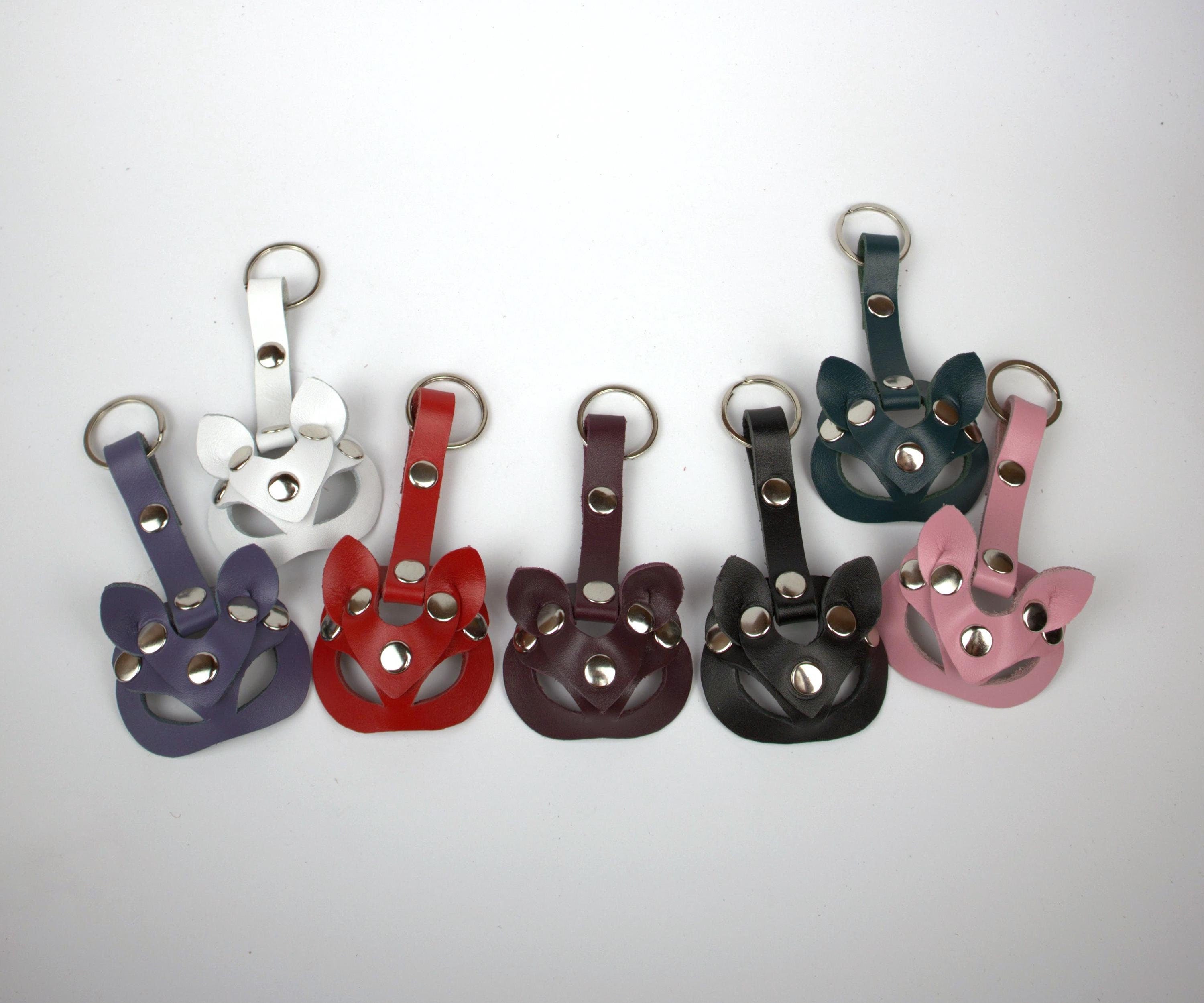 Gift for Boyfriend Cat Keychain Leather Kitty Catwoman Animal Mini Mask Male Accessory BDSM Fetish Harness Trinket for Husband Gay
