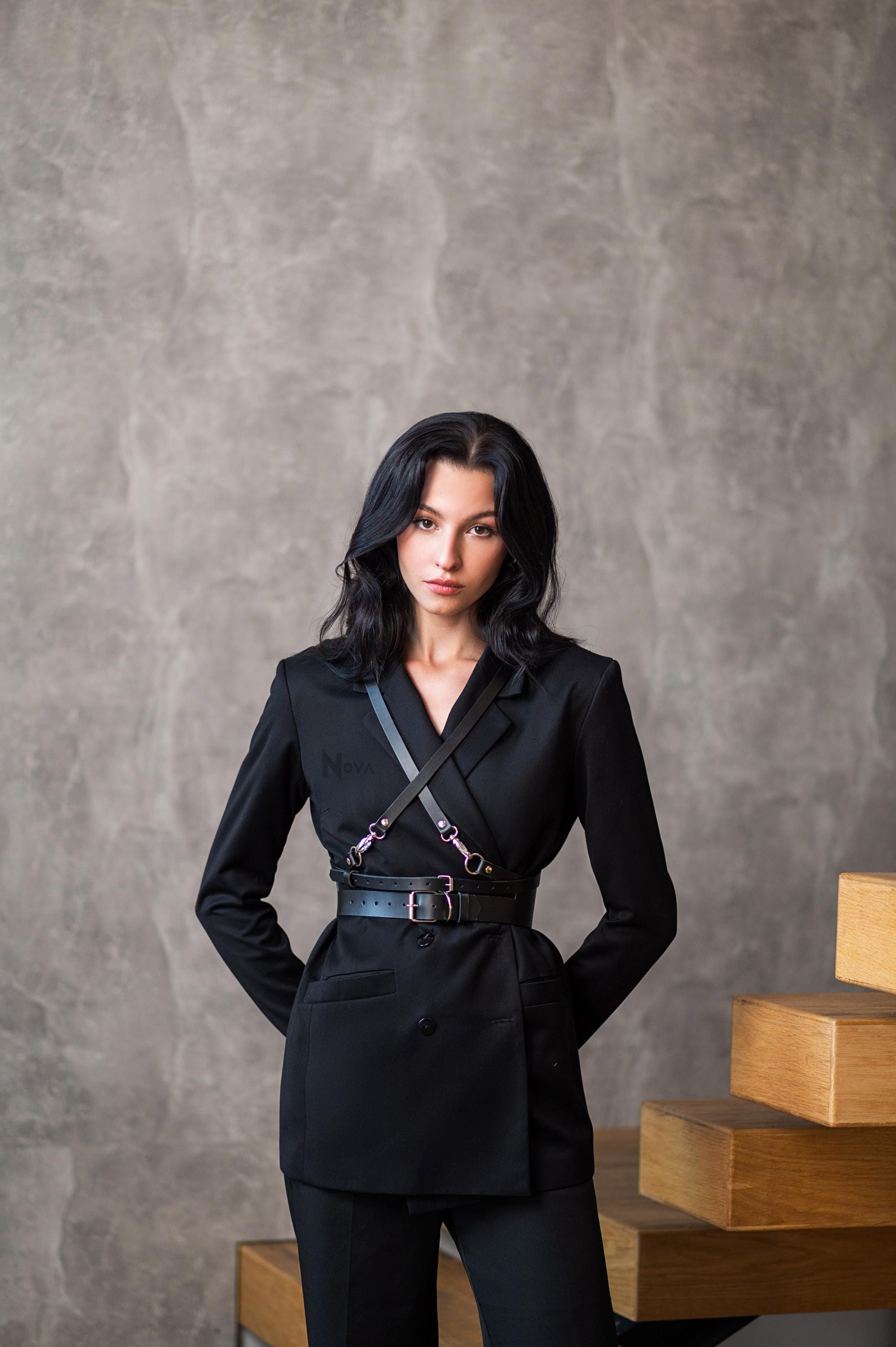 Cross Chest Leather Harness Waist Belt Vegan Top Body Black Wrap Casual Accessory Outfit for Woman Gift for Girlfriend