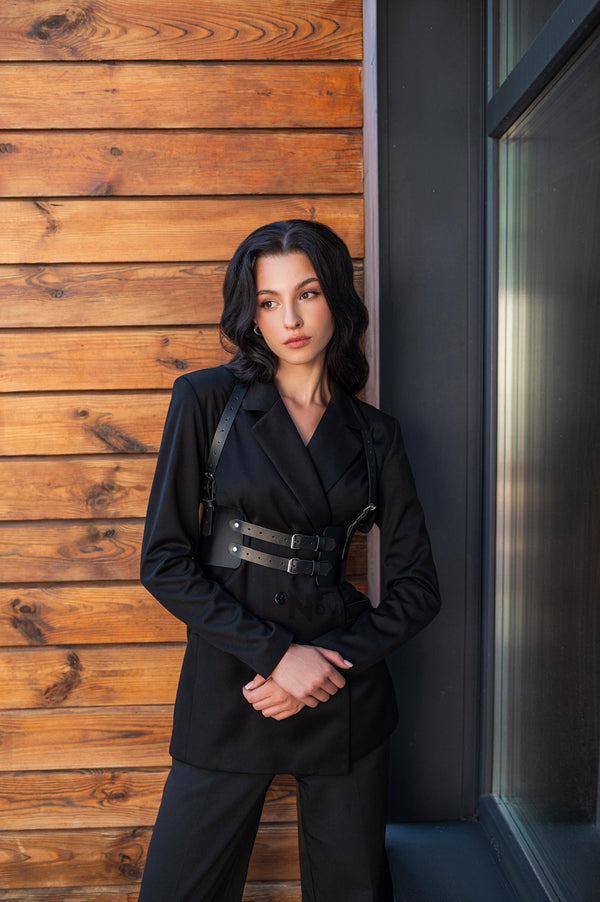 Fashion Double Belt Harness Casual Leather Waist Harness Top Belt Minimalistic for Woman Body Stylish Everyday Accessory