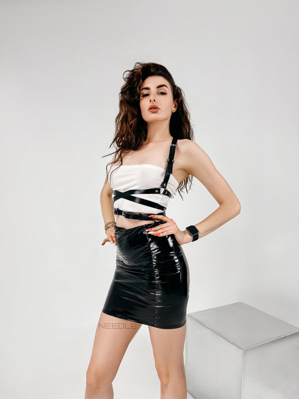 Gift for Girlfriend Harness Triple Cross Chest Top Waist Belt Bust Bondage Fashion Casual Stylish Leather Accessory for Woman Wife