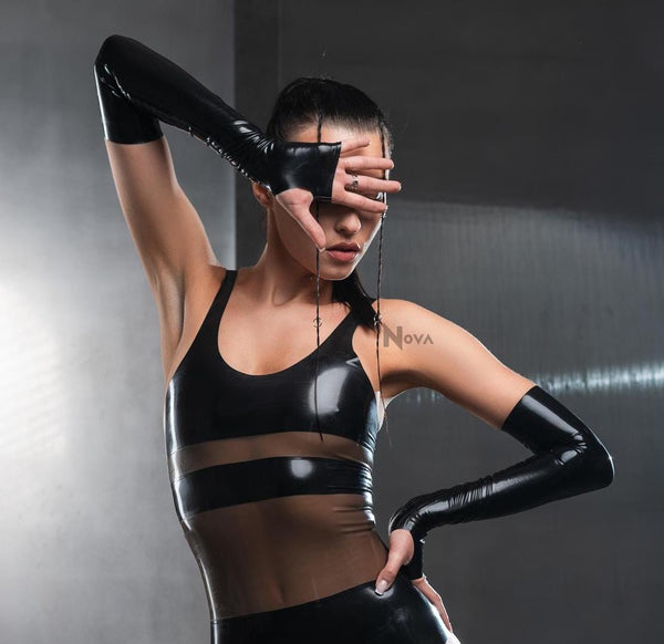 Fetish Latex Black Gloves Long Hand Accessory BDSM Female Outfit Lingerie Gift for Her Girlfriend Wife Woman