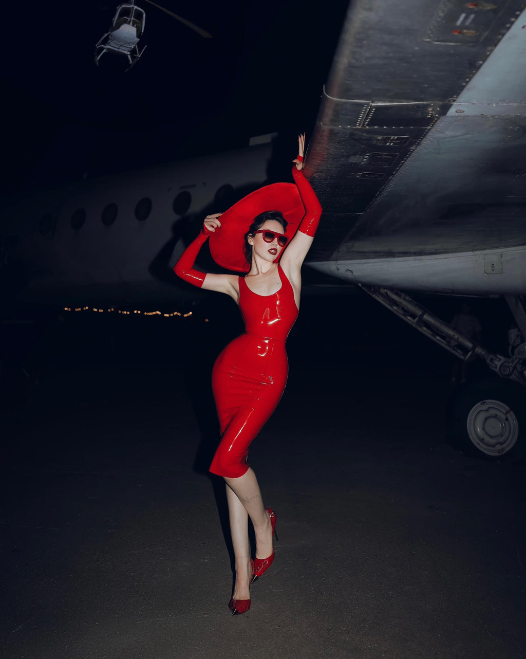 The same latex midi dress in red