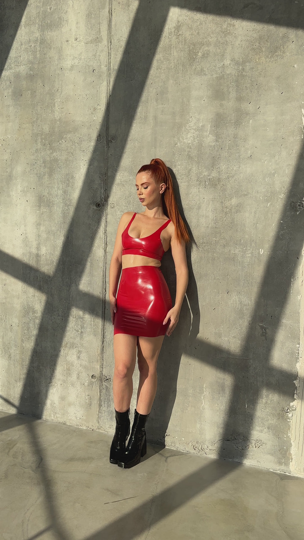 Red Latex Mini Skirt