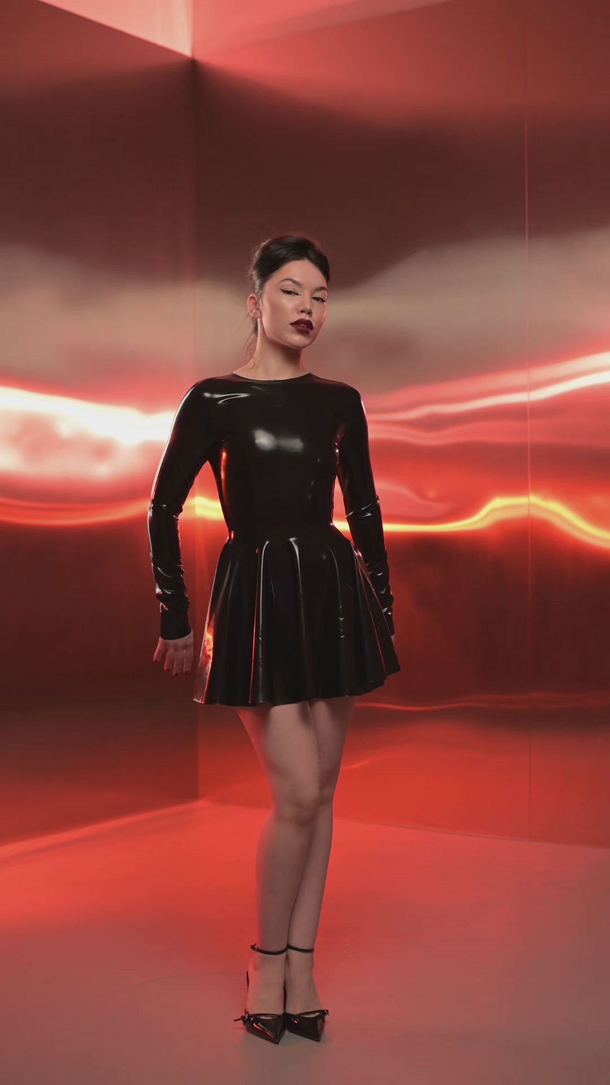 Long Sleeve Latex Mini Dress