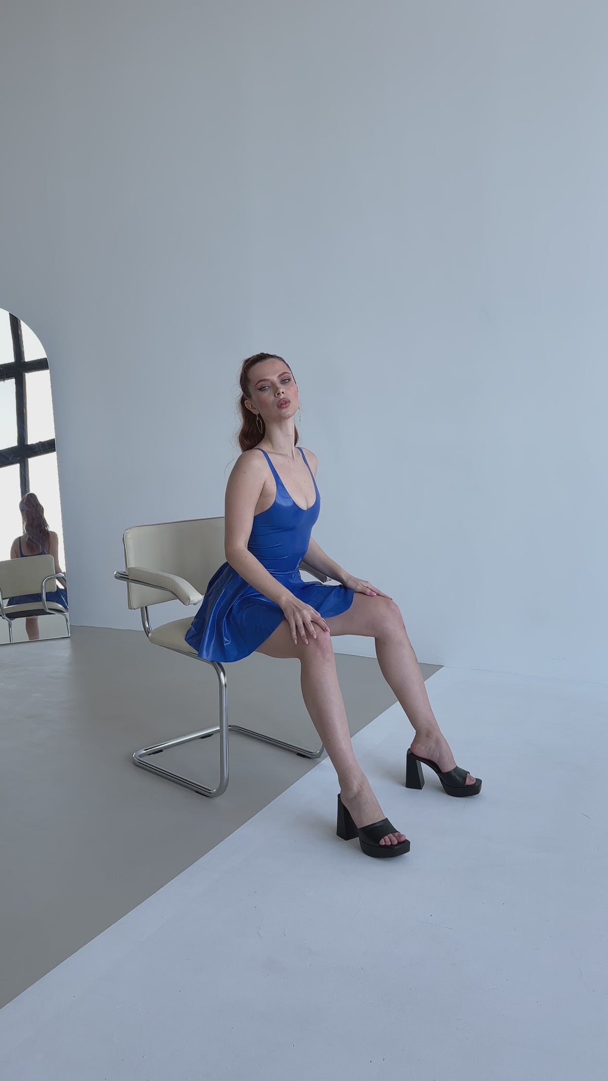 Royal Blue Latex Mini Dress, Sweetheart Neckline