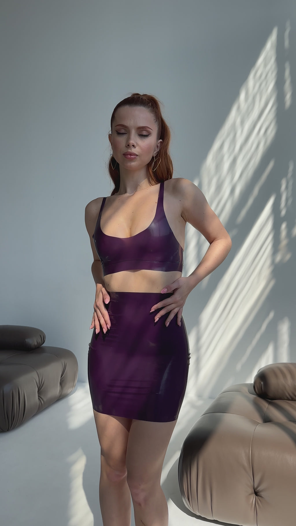 Purple Latex High Waist Mini Skirt