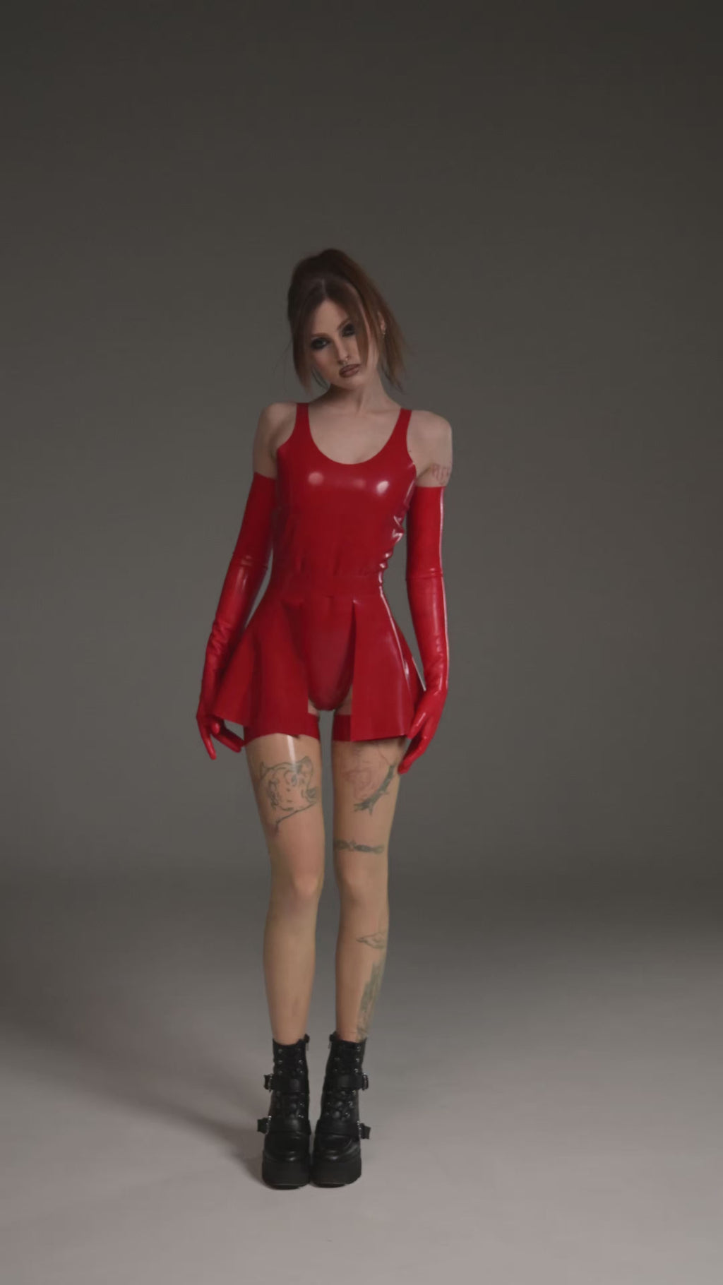 Red Latex Flared Half Skirt